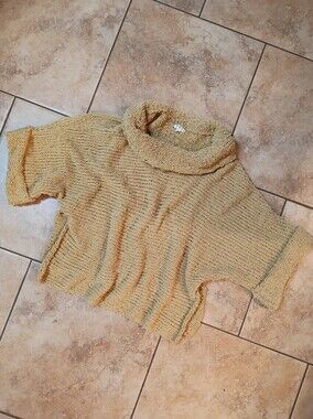 POL Short-Sleeve Cowl Sweater in Mustard Yellow